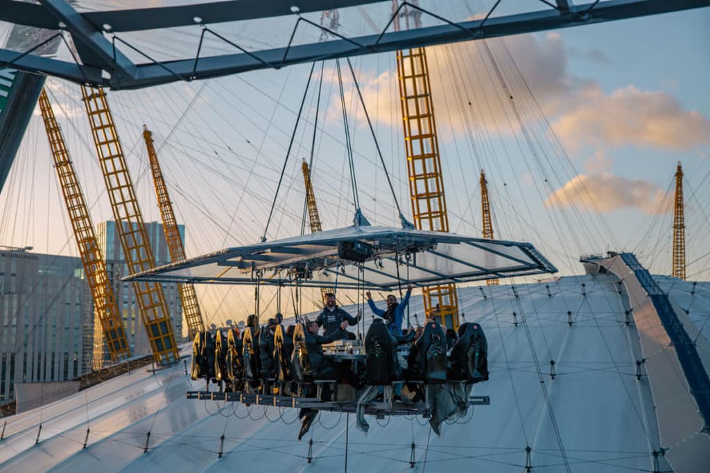 Dine suspended 100ft above the O2 with London in the sky...