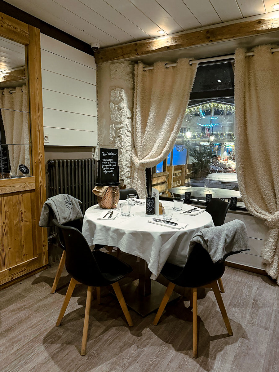 a table and chairs in a restaurant